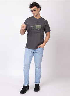 OCTAVE Octave Men's Printed Graphic Cotton  T-shirt,Charcol  - Image 1