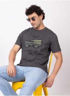 OCTAVE Octave Men's Printed Graphic Cotton  T-shirt,Charcol  - Image 2