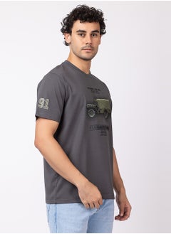 OCTAVE Octave Men's Printed Graphic Cotton  T-shirt,Charcol  - Image 3