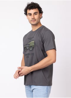 OCTAVE Octave Men's Printed Graphic Cotton  T-shirt,Charcol  - Image 4