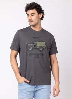 OCTAVE Octave Men's Printed Graphic Cotton  T-shirt,Charcol  - Image 5