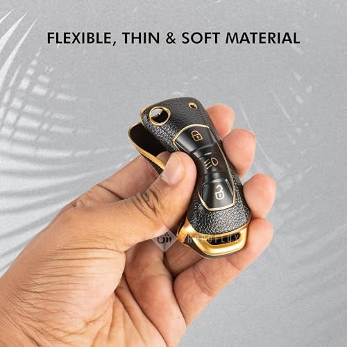 SHOPOFLUX TPU Leather Key Cover Compatible with Tata Tiago | Nexon | Altroz | Curvv | Safari | Storme | Zest | Bolt | Tigor | Punch | Hexa 3 Button Flip Key (Black Gold) - Image 4