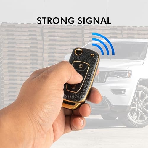 SHOPOFLUX TPU Leather Key Cover Compatible with Tata Tiago | Nexon | Altroz | Curvv | Safari | Storme | Zest | Bolt | Tigor | Punch | Hexa 3 Button Flip Key (Black Gold) - Image 3