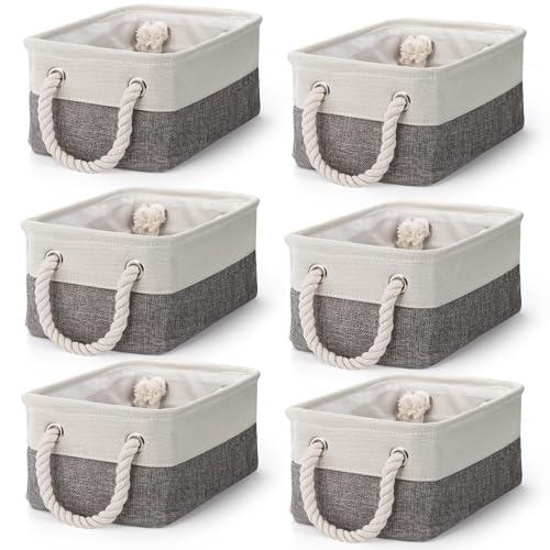 Dicunoy 6 Pack Storage Baskets for Organizing, Small Cloth Basket Bins with Handles, Empty Gift Baskets, Fabric Canvas Boxes for Classrooms, School, Shelves, Nursery, Closet, Toys, 12 x 8 x 5 inch - Image 1