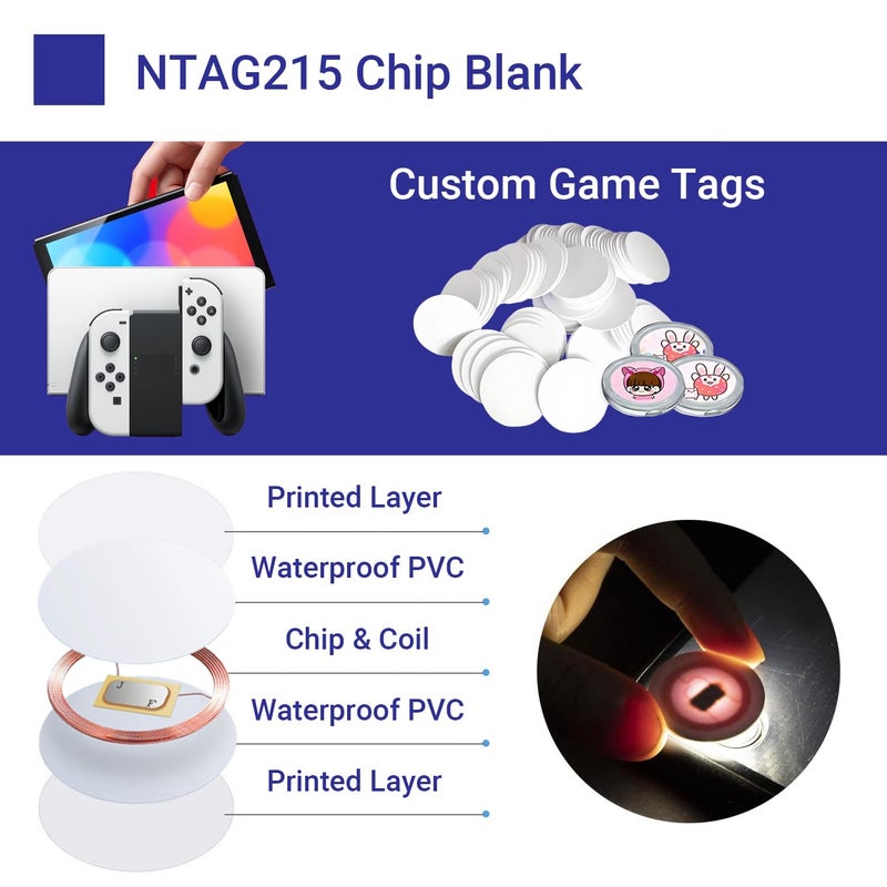 Origin-Joy 30 PCS NFC Tags, NTAG215 Blank Waterproof 25mm Round Coin NFT Chips with Adhesive, Programmable & Rewritable, Compatible with Amiibo, TagMo, iOS & Android Devices (White) - Image 2