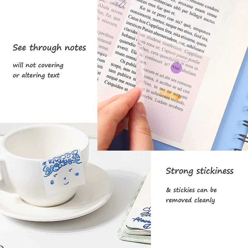 woobles Transparent Sticky Notes, 3 x 3 inch Clear Annotation Sticky Notes, Waterproof Translucent Color Memo Pad, See Through Office & School Supplies, 600 Sheets/12 Pads, 50 Sheets Per Pad (3" *2", Orange) 3" *2" White - Image 3