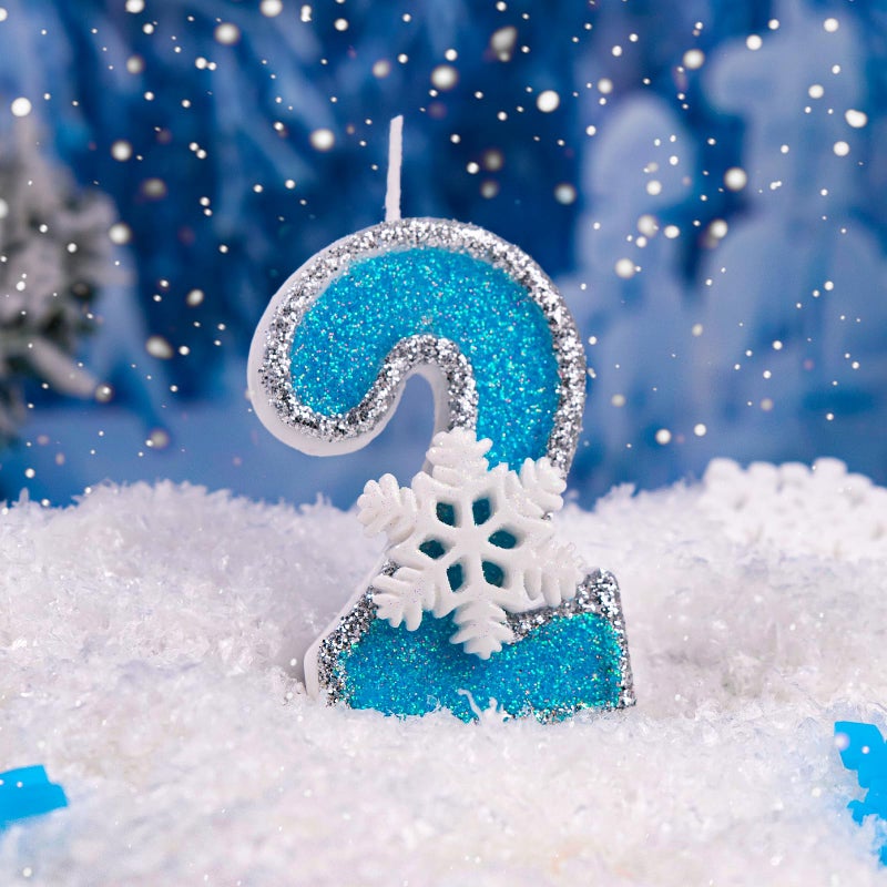 AKURIEEY 2nd Blue Snowflake Birthday Candles Frozen Themed Number 2 Candles for Cake Topper Cupcake Decorations Party Decor Anniversary Celebrations Supplies - Image 2
