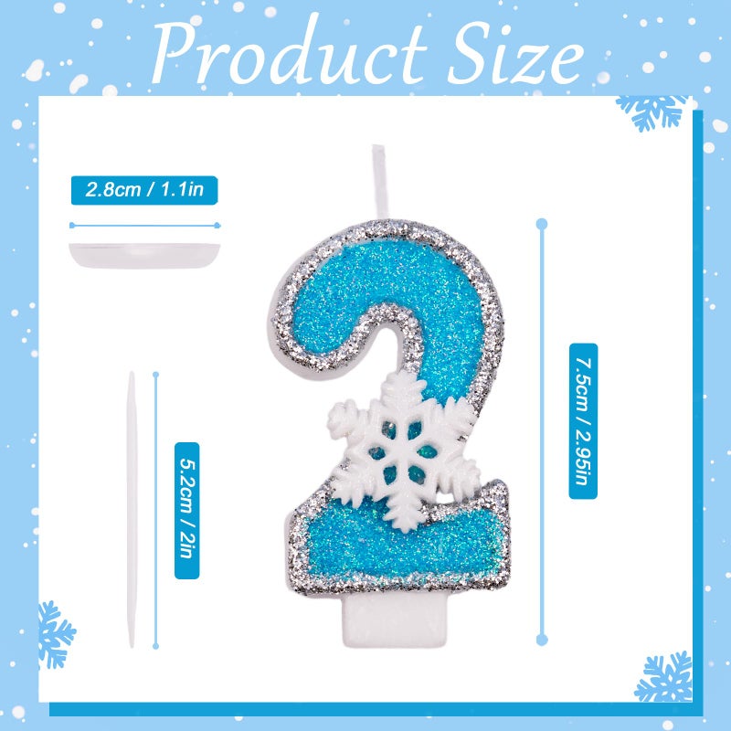 AKURIEEY 2nd Blue Snowflake Birthday Candles Frozen Themed Number 2 Candles for Cake Topper Cupcake Decorations Party Decor Anniversary Celebrations Supplies - Image 3