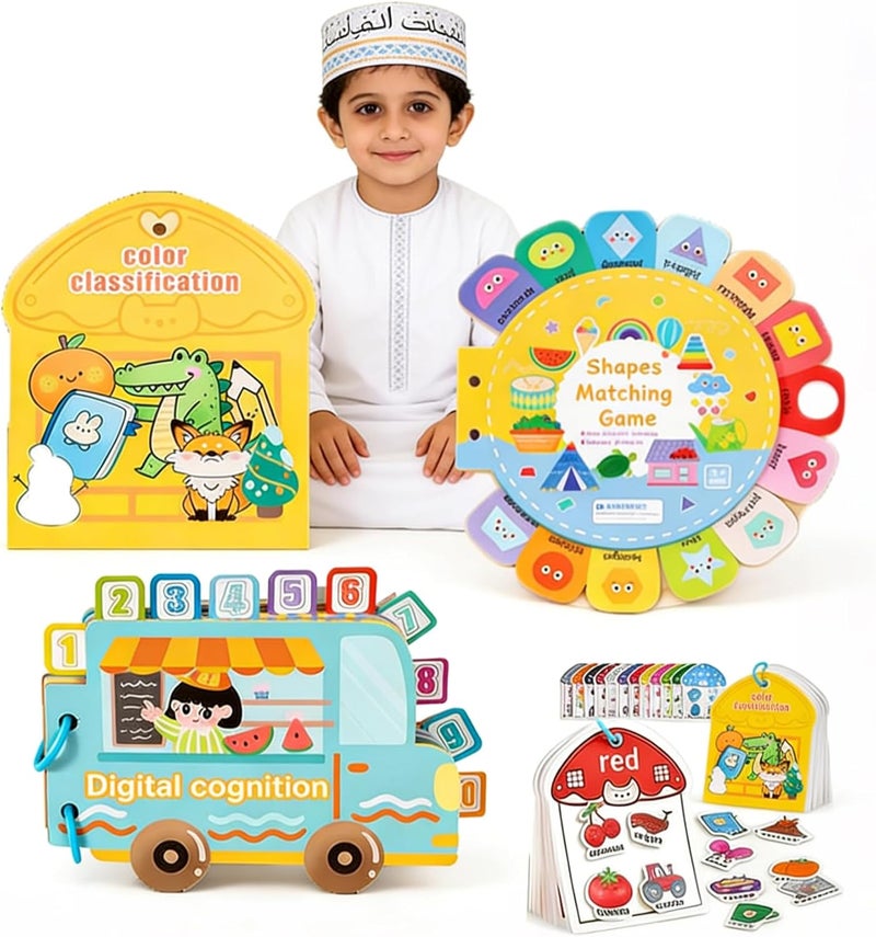 NIUB Sorting Toys, 3 Pack Montessori Busy Book, Educational Books for Toddlers, Learning Activities for Kids, Toddlers 3+, Matching Games with Number Classification, Color Classification, Shape Recognition - Image 1