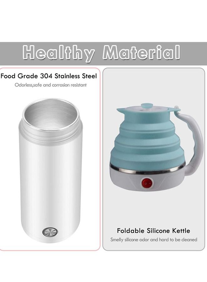 XiuWoo Portable Electric Kettle 400ml Travel Tea Kettle with Non stick Coating Double Wall Water Boiler Bottle Insulated Coffee Thermos Mug Fast Boil and Auto Shut Off Hot Water Heater (White) - Image 5