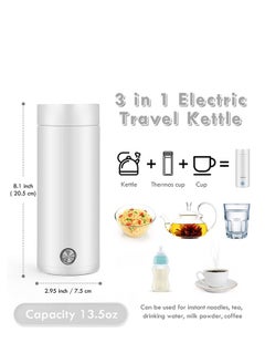 XiuWoo Portable Electric Kettle 400ml Travel Tea Kettle with Non stick Coating Double Wall Water Boiler Bottle Insulated Coffee Thermos Mug Fast Boil and Auto Shut Off Hot Water Heater (White)  - Image 3