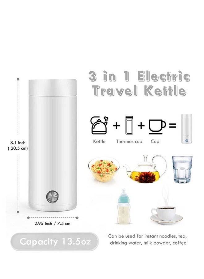 XiuWoo Portable Electric Kettle 400ml Travel Tea Kettle with Non stick Coating Double Wall Water Boiler Bottle Insulated Coffee Thermos Mug Fast Boil and Auto Shut Off Hot Water Heater (White) - Image 3