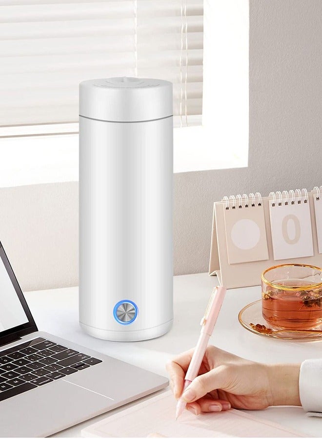 XiuWoo Portable Electric Kettle 400ml Travel Tea Kettle with Non stick Coating Double Wall Water Boiler Bottle Insulated Coffee Thermos Mug Fast Boil and Auto Shut Off Hot Water Heater (White) - Image 2