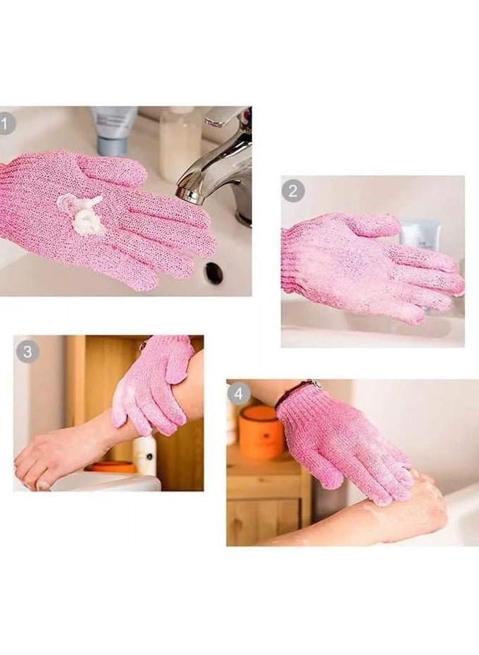 2 Pieces Exfoliating Gloves Body Scrub Bath Gloves, Double Sided Exfoliating Gloves for Body clean, Skin Shower Scrubber (Pink) - Image 5