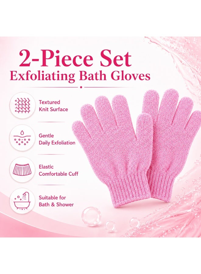 2 Pieces Exfoliating Gloves Body Scrub Bath Gloves, Double Sided Exfoliating Gloves for Body clean, Skin Shower Scrubber (Pink) - Image 2