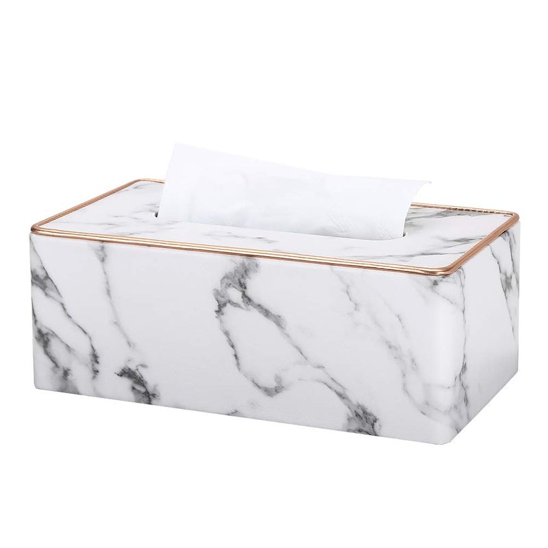 GORESE Rectangular Tissue Box Holder Tissue Box Cover PU Leather Facial Tissue Dispenser for Home Bathroom Living Room Bedroom Dinning Room Office Car Automotive DecorationGray Marble Pattern
