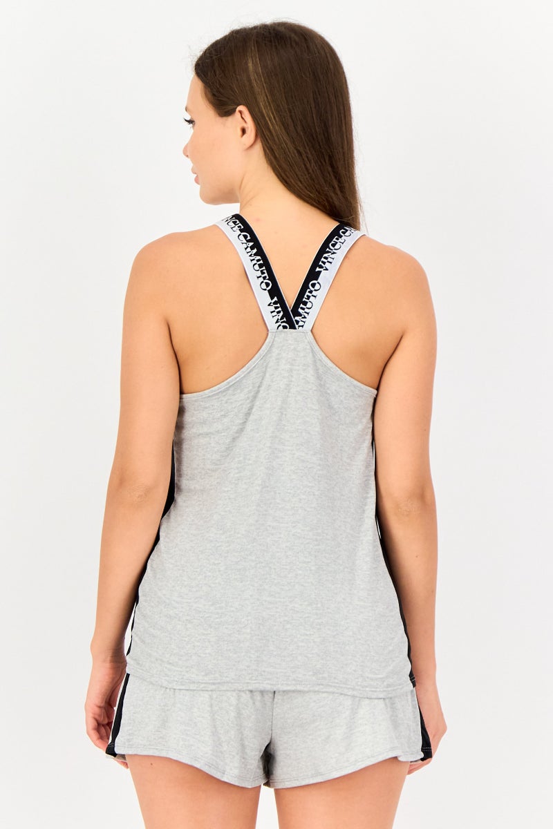 VINCE CAMUTO Women 2 Pieces Brand Logo Tank Top And Shorts Set, Grey - Image 2