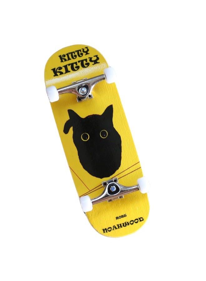 NOAHWOOD 2025 15s PRO Fingerboard Complete (5-Layer Colour Maple Wooden Pro Concave 35 x 98mm Handmade Deck + 34mm Prince 3G Silver Truck + Crown White Wheels iii) Kitty Kitty - Image 1