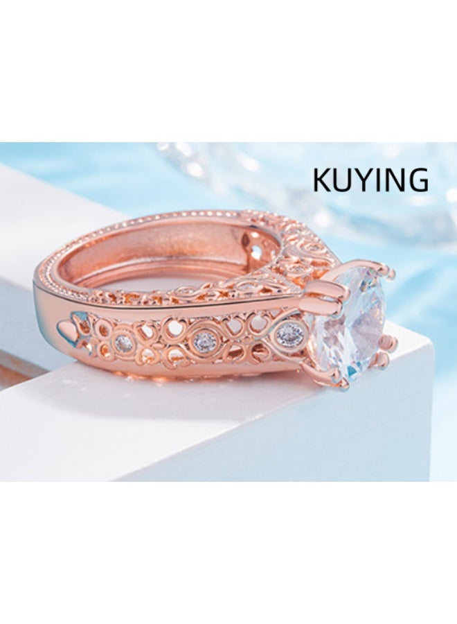 KUYING Original Hollow Carved Diamond Ring With Six Claws Inlaid With Brilliant Main Diamond - Image 2
