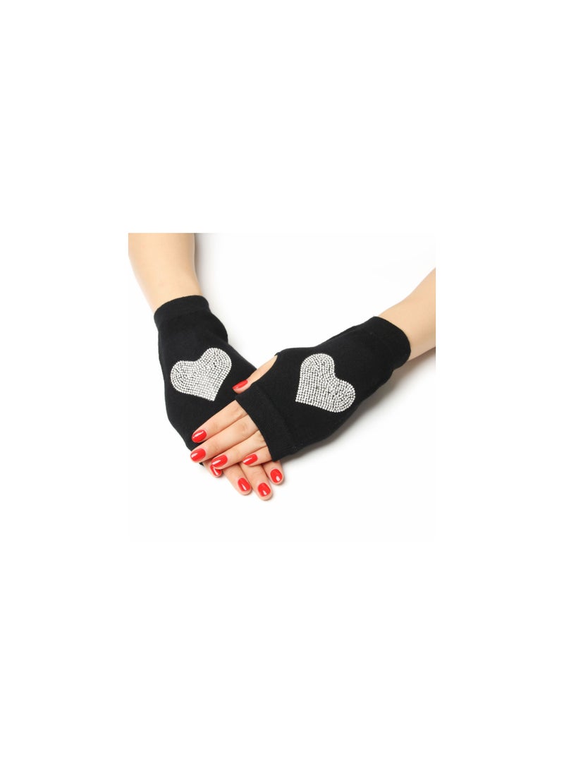 Loquat - Fingerless Knit Printed Gloves - Image 1
