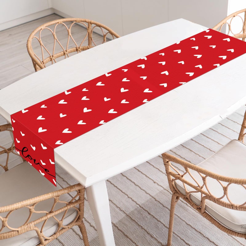 QOUBAI St. Patrick's Day Linen Table Runner Valentine's Day Table Runner Red Love and Green Lucky Shamrock Tables Decoration for Dinning Kitchen Home Party Decoration Supplies (13 x 72Inch) - Image 4
