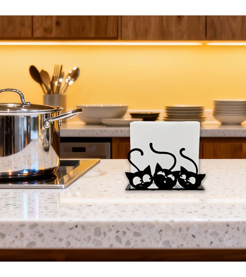 Black Iron Tissue Holder With Cute Three Kitten Pattern For Home Decoration - Image 4