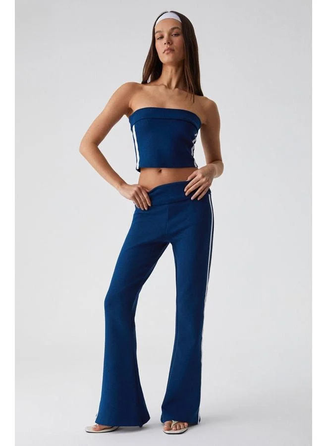 Ethiquet BURGE Women's Collarless Sleeveless Slim Striped Navy Blue Bustier.