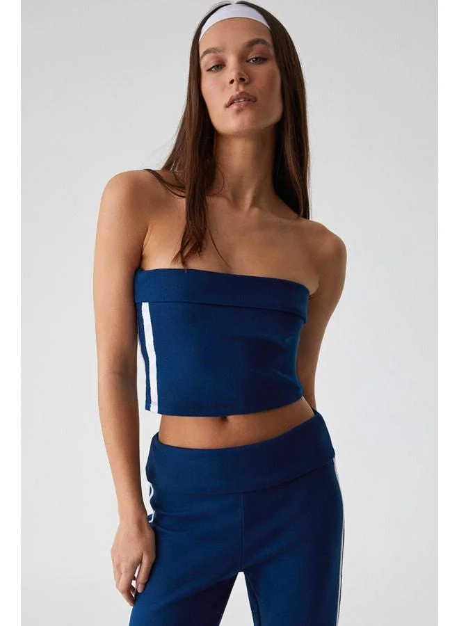 Ethiquet BURGE Women's Collarless Sleeveless Slim Striped Navy Blue Bustier.