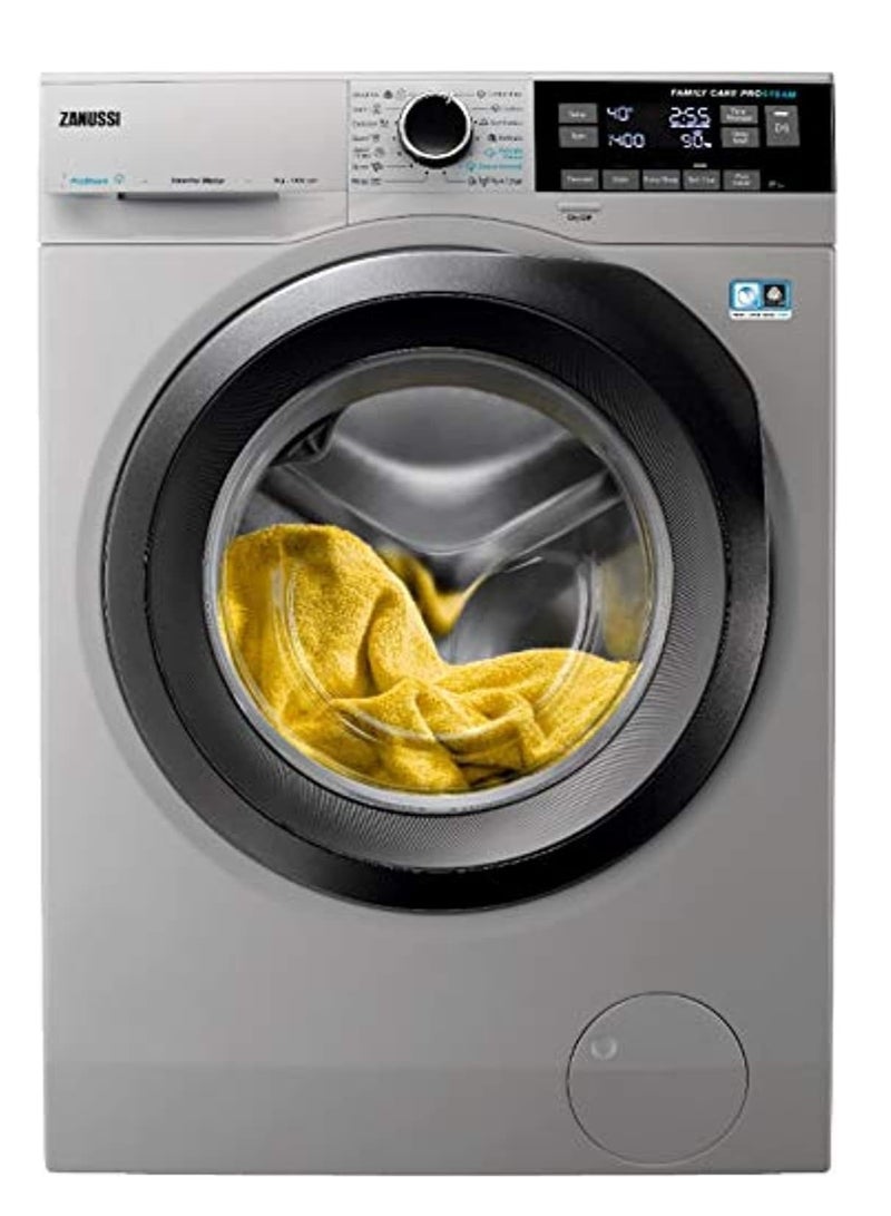 زانوسي غسالة ملابس أوتوماتيك، تحميل أمامي, انفرتر، عاكس بخاري، سعة 9 كجم، فضي - ZW7F3946LS