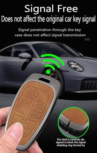 KUNIO Smart Car Key Fob Cover Fit for Hyundai Sonata Santa Fe Tucson Palisade Grandeur Ioniq 5 New Grand 2020-2025 PU Leather Key Protector Zinc Alloy Key Holder 7 Button Black-Long Keychain - Image 5