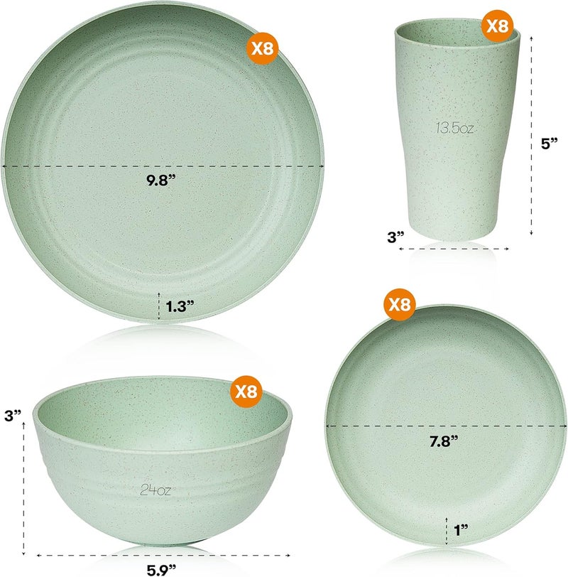 SWEVEN Wheat Straw Dinnerware Sets | Unbreakable Dinnerware Sets | Dishwasher Microwave Safe Dinnerware | Eco Friendly Non Breakable Dinnerware Sets | RV Outdoor Camping (Green, Service for 8 (32 pcs)) - Image 2