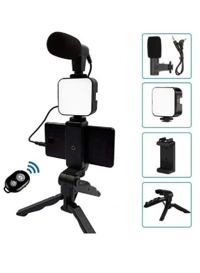 AY-49 Video Making Kit with LED Light, Microphone, and Tripod - Black  - Image 1