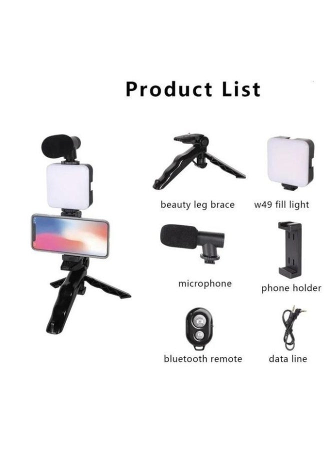 AY-49 Video Making Kit with LED Light, Microphone, and Tripod - Black  - Image 3
