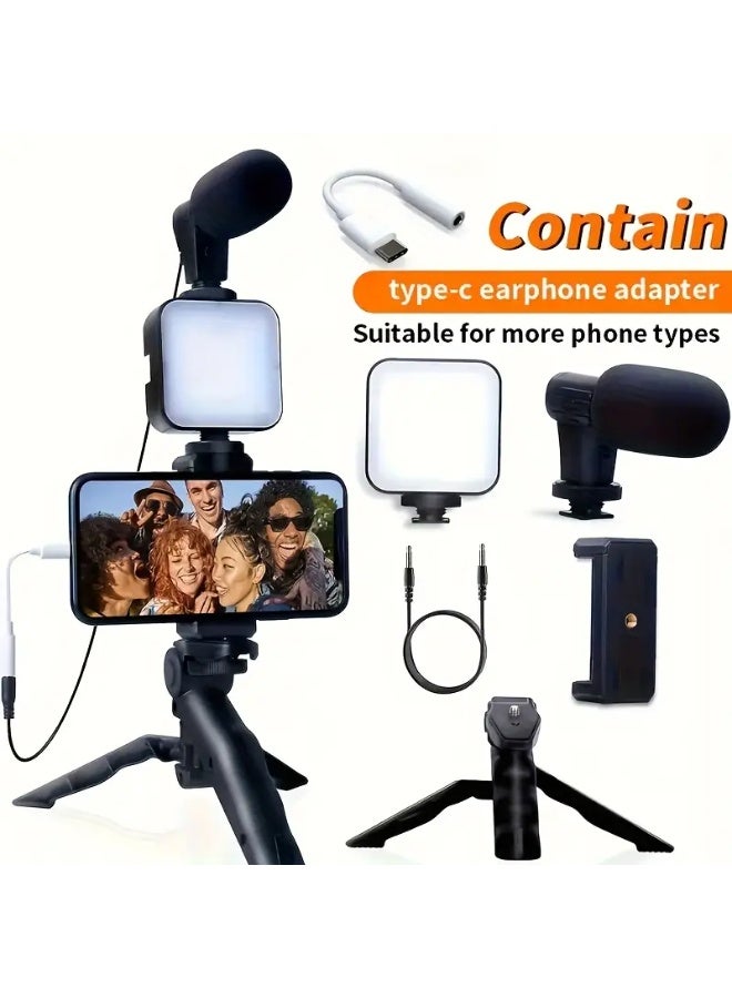 AY-49 Video Making Kit with LED Light, Microphone, and Tripod - Black  - Image 2