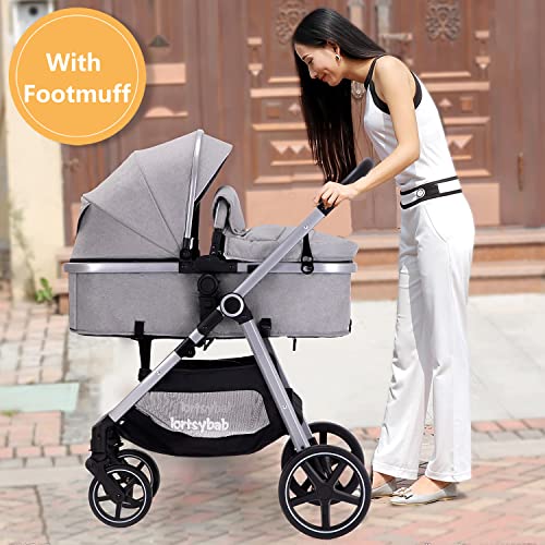 Lortsybab 2-in-1 Baby Stroller - Folding Infant Newborn Pram Stroller with Reversible Seat - Toddler Strollers for 0-36 Months Old Babies (Grey) - Image 4