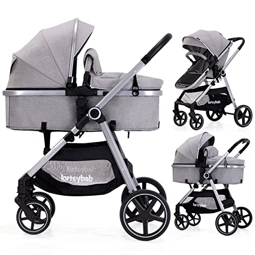 Lortsybab 2-in-1 Baby Stroller - Folding Infant Newborn Pram Stroller with Reversible Seat - Toddler Strollers for 0-36 Months Old Babies (Grey) - Image 1