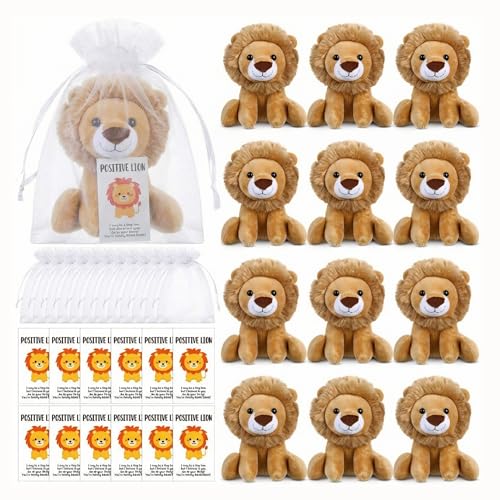 Blueweenly 12 Set Lion Plush 6 Inches with Organza Bag and Cards Cuddly Lion Stuffed Animal Small Stuffed Animals Bulk for Birthday Favors Gifts Forest Decor Birthday - Image 1