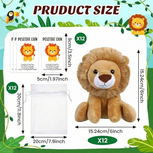 Blueweenly 12 Set Lion Plush 6 Inches with Organza Bag and Cards Cuddly Lion Stuffed Animal Small Stuffed Animals Bulk for Birthday Favors Gifts Forest Decor Birthday - Image 5