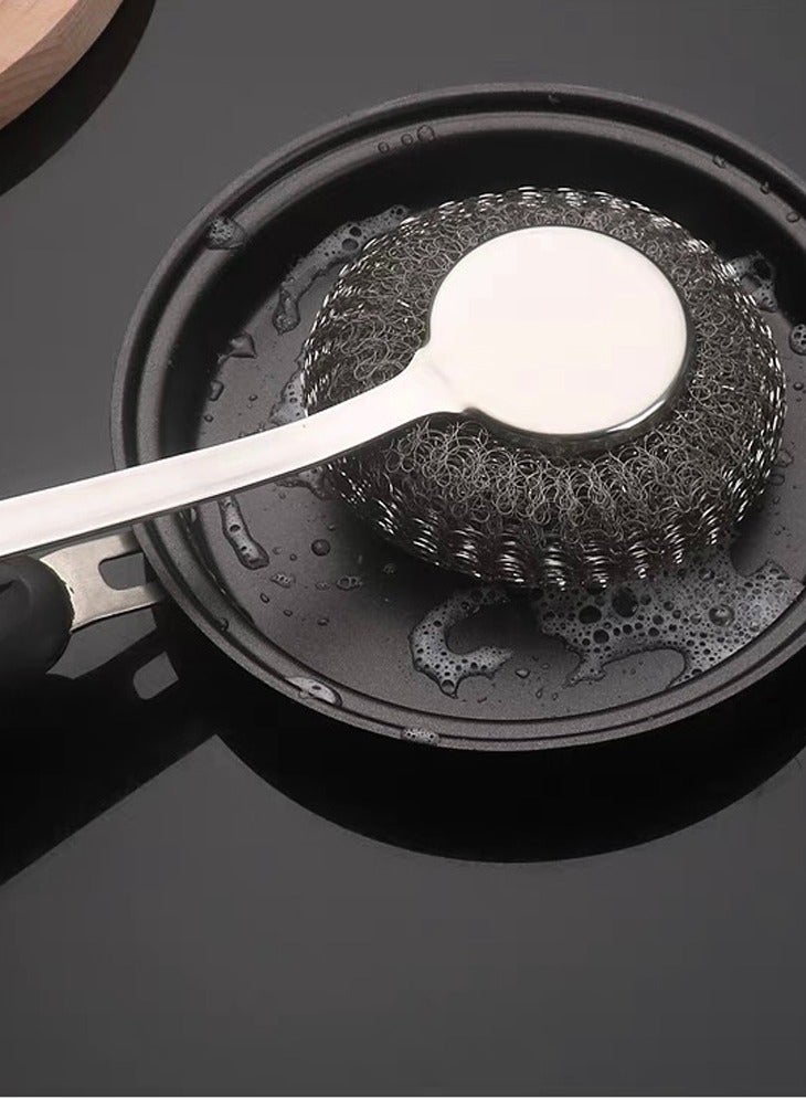 Jolley Long-handled stainless steel wire ball cleaning brush, kitchen cleaning ball wire brush,304 thickened ball brush, used for cleaning POTS, bottles, bowls, kitchen countertops and other kitchenware balls - Image 2