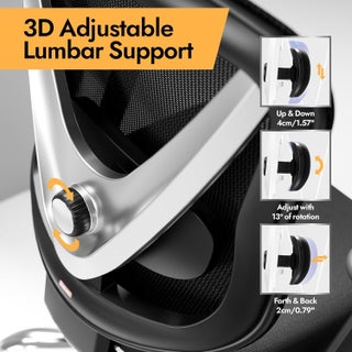 كرسي مكتب هولودل المريح بشبكة - دعم قطني قابل للتعديل 3D ومساند ذراعين قابلة للتعديل 3D، ظهر على شكل V، كرسي مكتب قابل للتعديل للمكتب والمنزل، أسود - view 3