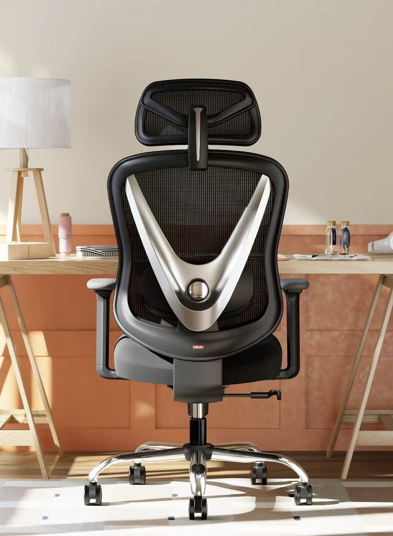 HOLLUDLE كرسي مكتب هولودل المريح بشبكة - دعم قطني قابل للتعديل 3D ومساند ذراعين قابلة للتعديل 3D، ظهر على شكل V، كرسي مكتب قابل للتعديل للمكتب والمنزل، أسود - Image 1