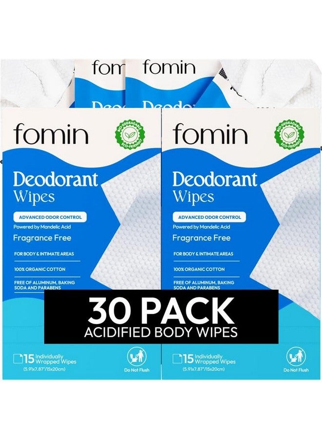 FOMIN FOMIN Acidified Travel Deodorant Wipes For Women & Men - 30 Count - Fragrance Free - pH Balanced, Mini Deodorant Travel Size Wipes - Plastic-Free, Individually Wrapped Underarm Body Wipes - Image 1