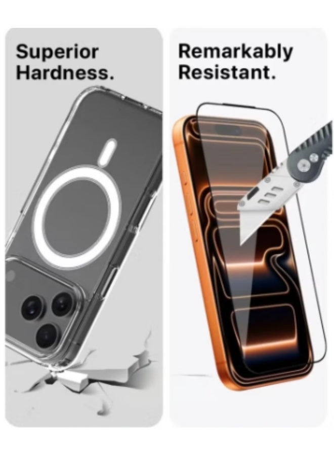 RTZ 3in1 case for iPhone 17 Pro Max, a set consisting of a protective case that is scratch and yellowing-resistant in the short term and supports MagSafe wireless charging, a shatterproof screen protector, and a glass camera protector, a complete set to protect your device from scratches, drops and breakage (3in1) - Image 4