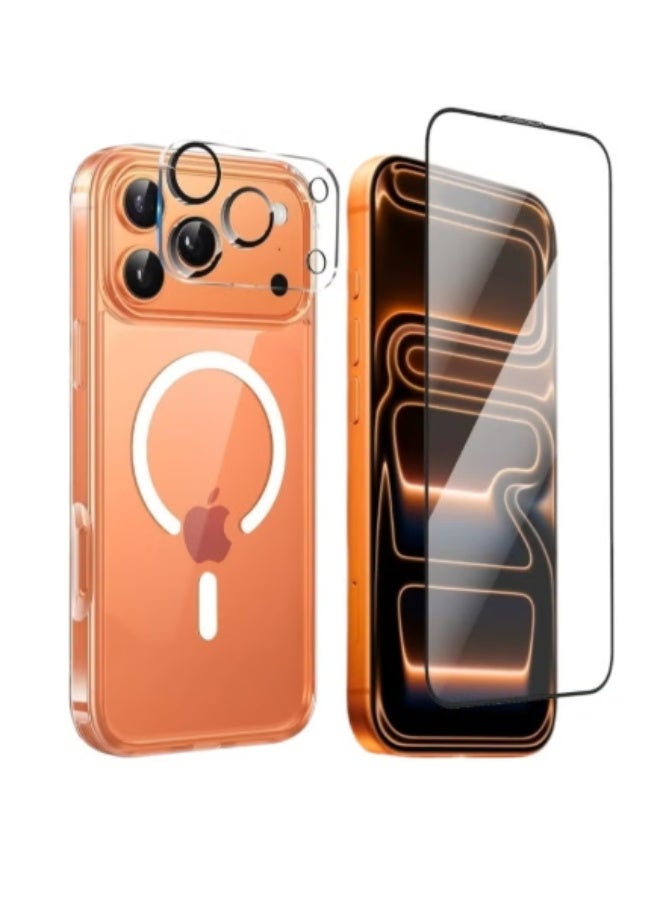 RTZ 3in1 case for iPhone 17 Pro Max, a set consisting of a protective case that is scratch and yellowing-resistant in the short term and supports MagSafe wireless charging, a shatterproof screen protector, and a glass camera protector, a complete set to protect your device from scratches, drops and breakage (3in1) - Image 1