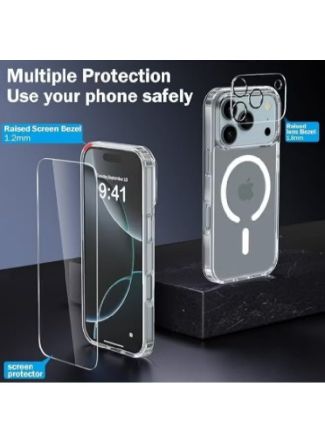 RTZ 3in1 case for iPhone 17 Pro Max, a set consisting of a protective case that is scratch and yellowing-resistant in the short term and supports MagSafe wireless charging, a shatterproof screen protector, and a glass camera protector, a complete set to protect your device from scratches, drops and breakage (3in1) - Image 3