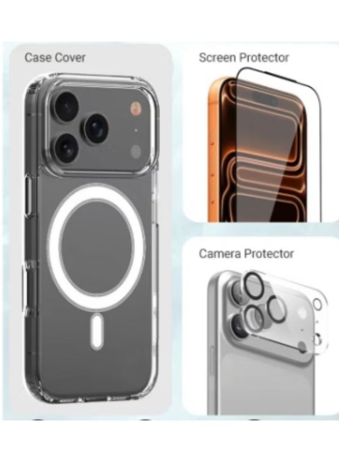 RTZ 3in1 case for iPhone 17 Pro Max, a set consisting of a protective case that is scratch and yellowing-resistant in the short term and supports MagSafe wireless charging, a shatterproof screen protector, and a glass camera protector, a complete set to protect your device from scratches, drops and breakage (3in1) - Image 5