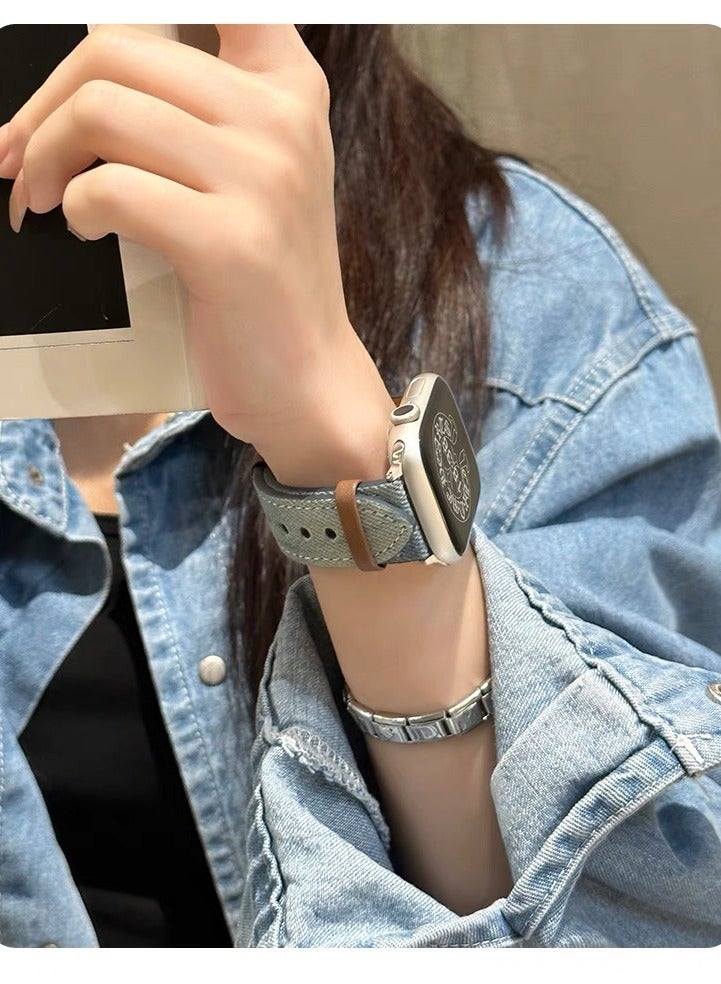 Stylish Denim & Metal Watch Band for Apple Watch - Fits 42/44/45/49mm, Compatible with Series 1-8/SE/Ultra, Silvery-Toned Clasp, Durable & Fashionable Design, Apple Watch Accessories  - Image 4