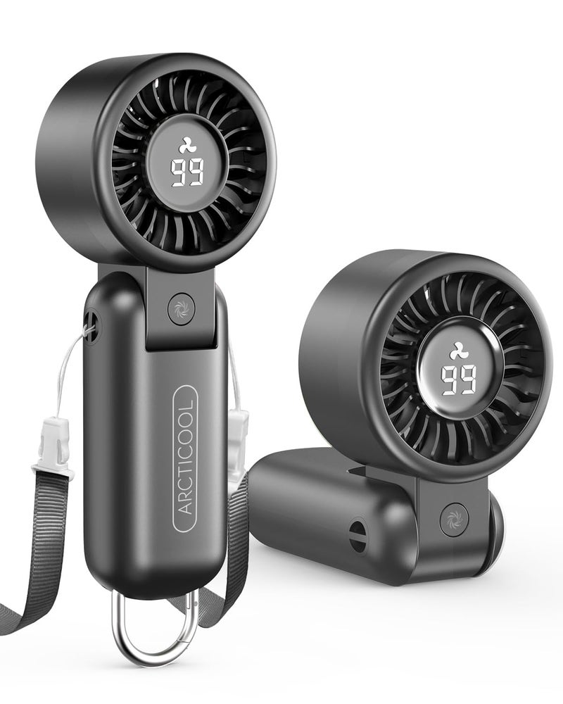 ARCTICOOL مروحة ARCTICOOL المحمولة ميني USB قابلة لإعادة الشحن 5 سرعات مع شاشة رقمية، بطارية 2000 مللي أمبير، مروحة معلقة حول الرقبة | تصميم قابل للطي للمكتب/يدوي مع خطاف للمكياج، الأنشطة الخارجية، السفر (أسود) - Image 1