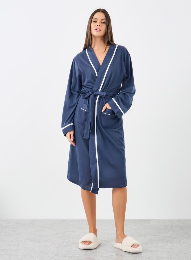 Styli Contrast Piping Pocket Detail Robe - Image 1