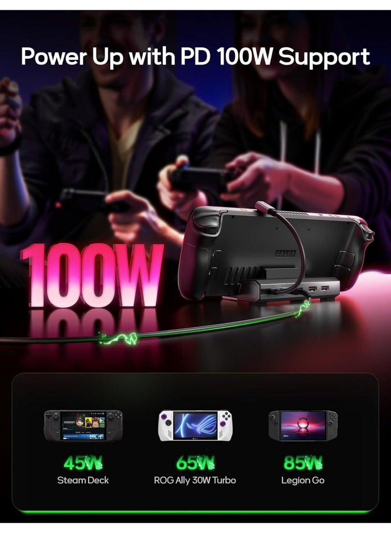 جيسوس محطة إرساء JSAUX HB0602 5 في 1 لأجهزة ستيم دك OLED، روج ألاي، ليجن جو - HDMI 4K@60Hz، شحن 100 واط PD، إيثرنت، منفذين USB-A - Image 3